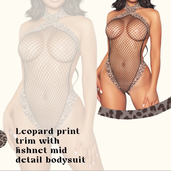 Driving Me Wild Leopard Fishnet Choker Bodysuit - Picture 4 of 10
